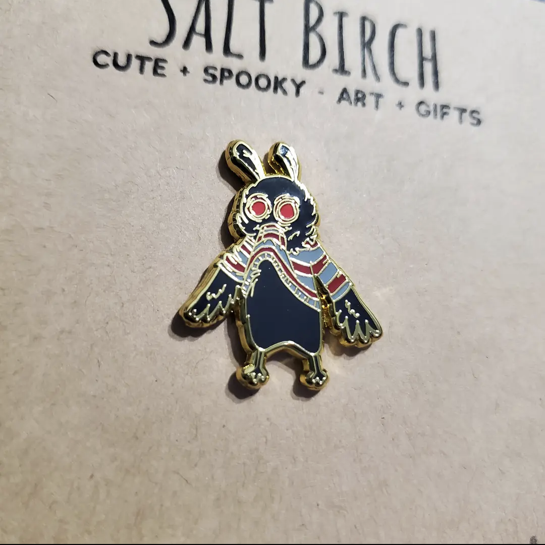 Salt Birch Hungry Little Mothman in His Sweater Enamel Lapel Pin